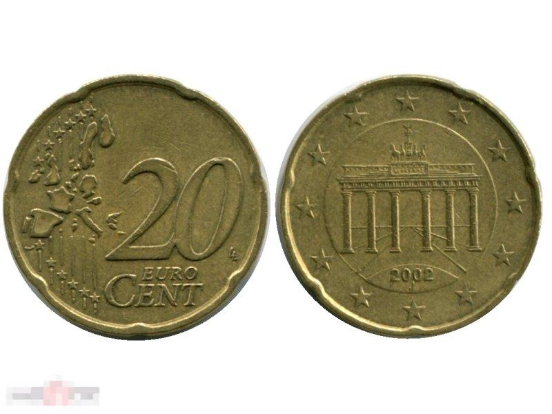 20 евроцентов Германии 2002 г. (J)