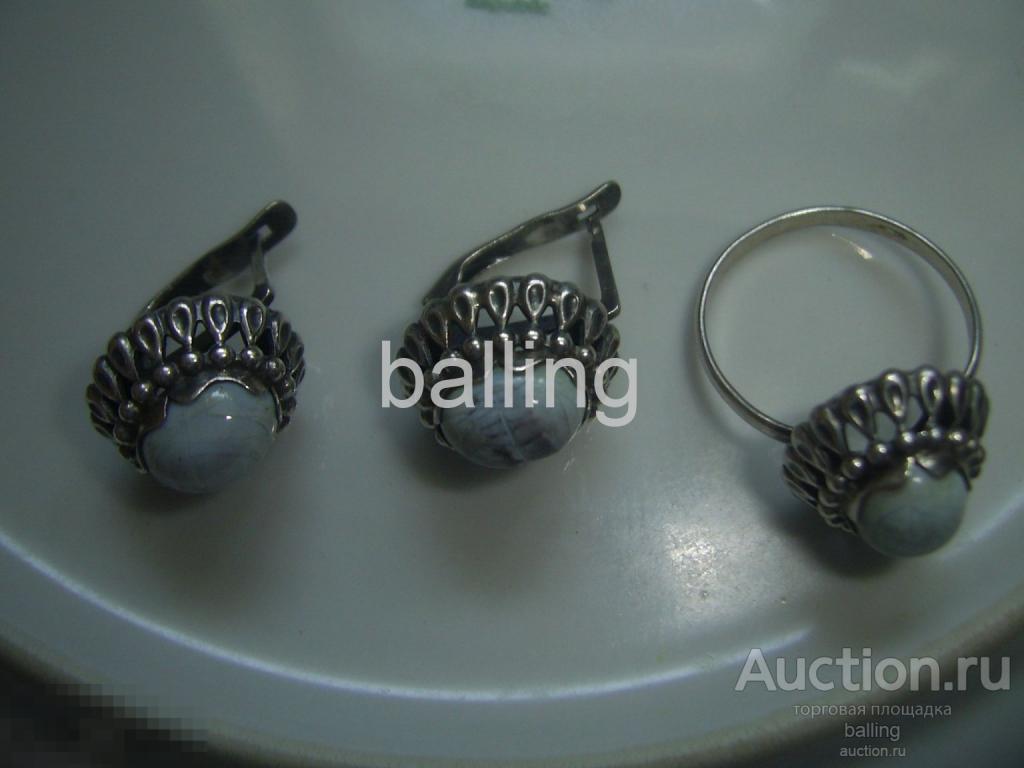 серьги и кольцо комплект серебро 925