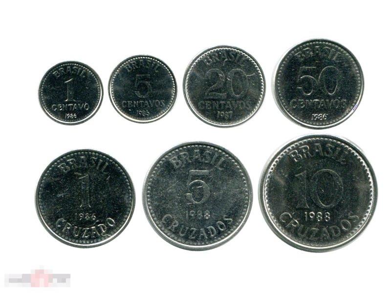 Набор из 7-ми монет Бразилии 1986-1988 гг.