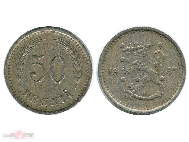 50 пенни Финляндии 1937 г.