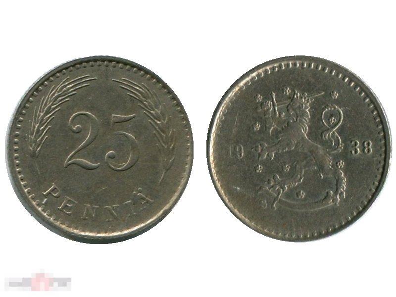 25 пенни Финляндии 1938 г.
