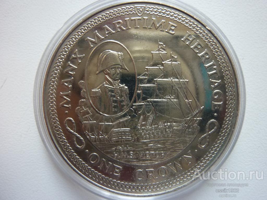 Остров Мэн. 1 крона 1982г. Морское наследие. Парусник. UNC! Люкс! 060226