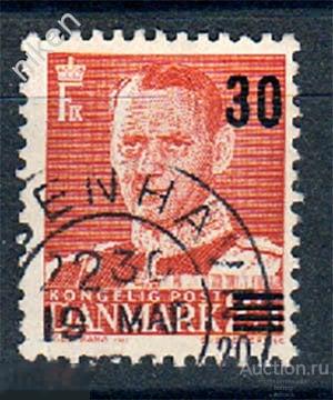 ДАНИЯ 1955 СТАНДАРТ КОРОЛЬ ФРЕДЕРИК IX НАДПЕЧАТКА ГАШЕНИЕ 65-251
