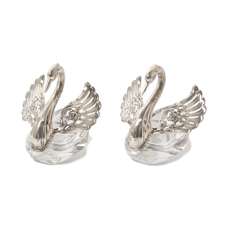Пара солонок в виде лебедей. Стекло, серебро. Германия