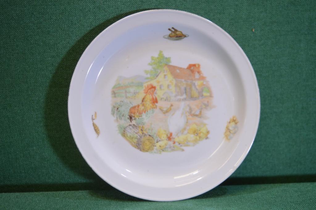 Тарелка фарфоровая детская "Птичий двор". Фарфор. Weisswasser. ГДР - СССР.