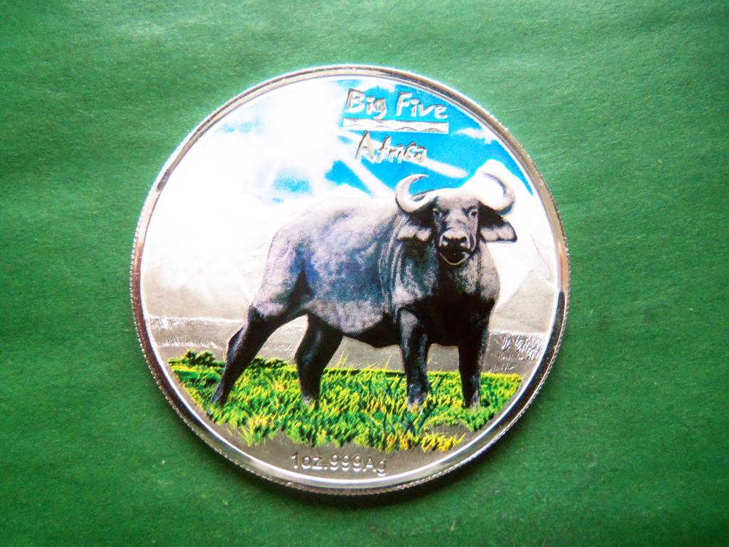 Конго 240 франков 2008 г. Большая пятёрка Африки.Буйвол.Унция Ag 0,999.