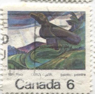 1971 Канада 100 летие художницы Эмиоли Карр. картина "Большой ворон" 1м.гаш