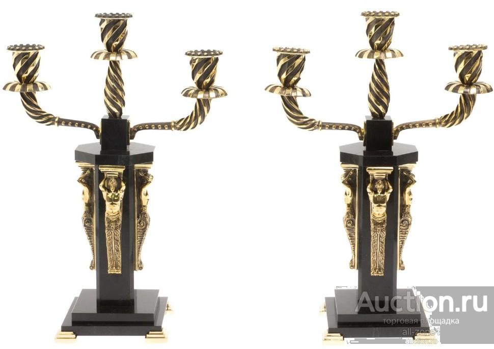 Пара канделябров на 3 свечи из бронзы и долерита КАРИАТИДА 072130148