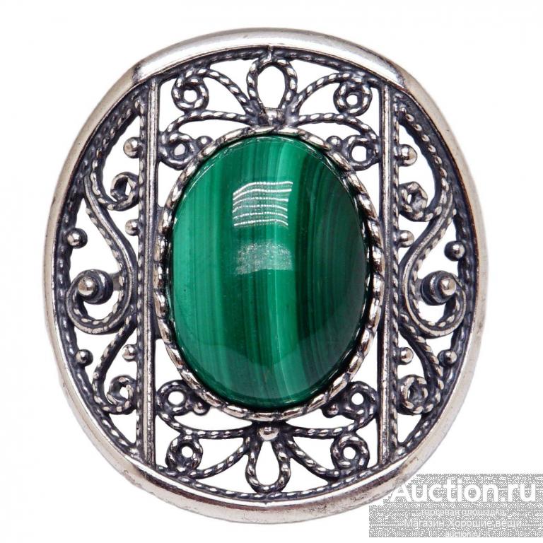 Кольцо "Греческий мотив" малахит посеребрение 3306 Р21