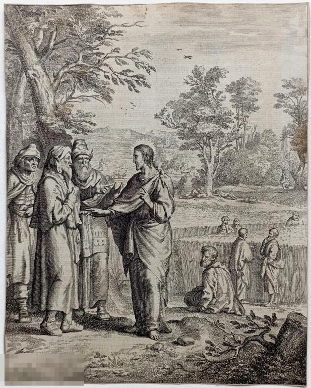 Иисус и Фарисеи Гравюра 17 век Ветхий Завет Германия Барокко