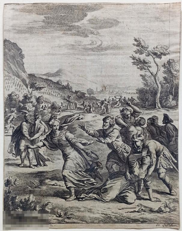 Сыны Вениамина Похищают Девиц Гравюра 17 век Ветхий Завет Германия Ян де Висхер