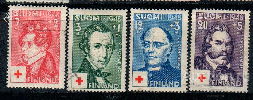 ФИНЛЯНДИЯ 1948 КРАСНЫЙ КРЕСТ МЕДИЦИНА ПОЭТЫ ПИСАТЕЛИ КОМПОЗИТОРЫ ИСКУССТВО 47-2-174
