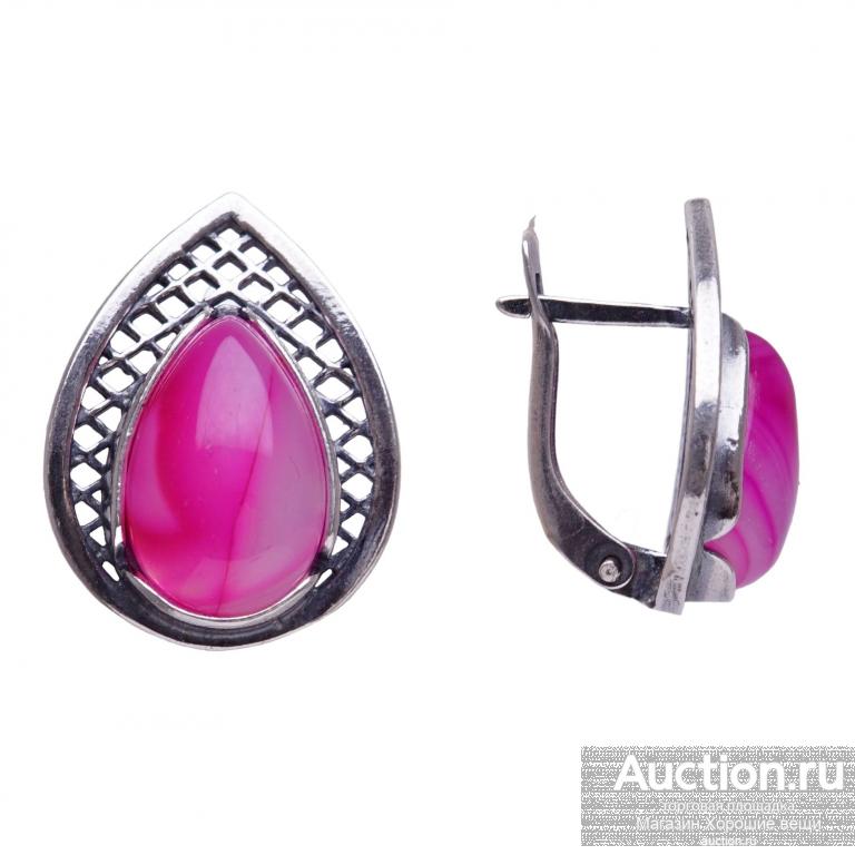 Серьги агат фуксия посеребрение 4131