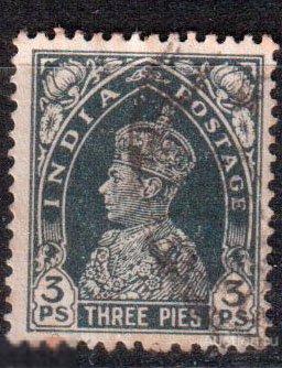 1937. Индия. 3P. Король Георг V. протекторат колония