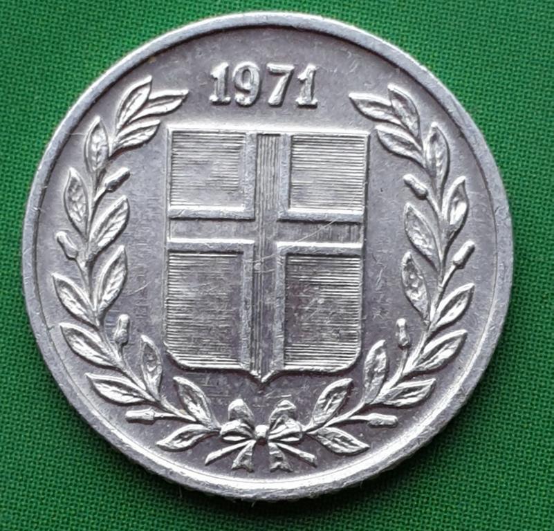 Исландия 10 аурар 1971 года.