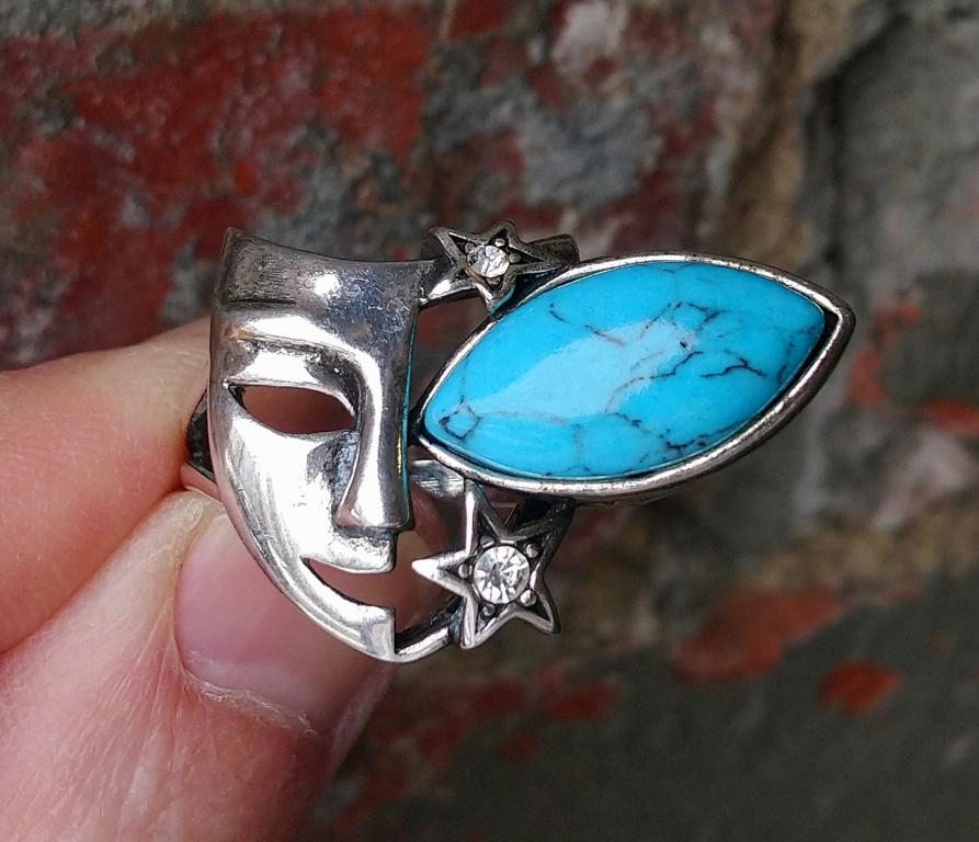 Серебряное кольцо Маска театральная бирюза серебро 925 театр искусство винтаж актёр