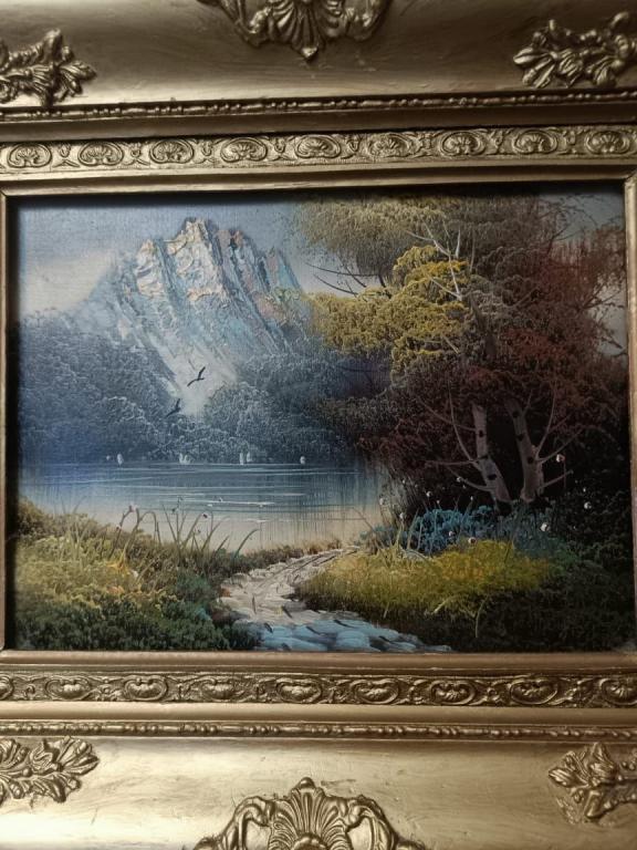картина Горное озеро, холст, масло, старая, НХ