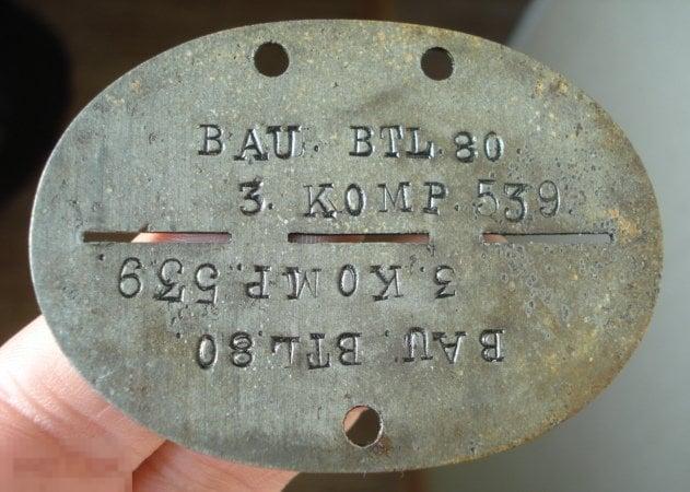 Немецкий жетон ЛОЗ Личный Опознавательный Знак 3.Komp.Bau.Btl.80