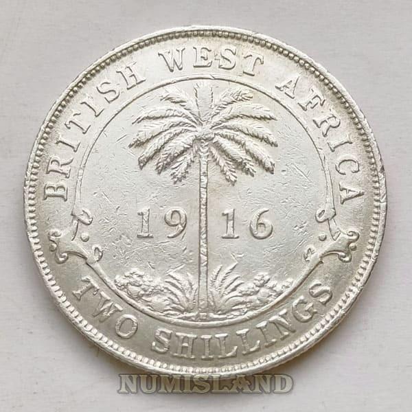 Британская Западная Африка 2 шиллинга 1916 Георг V серебро