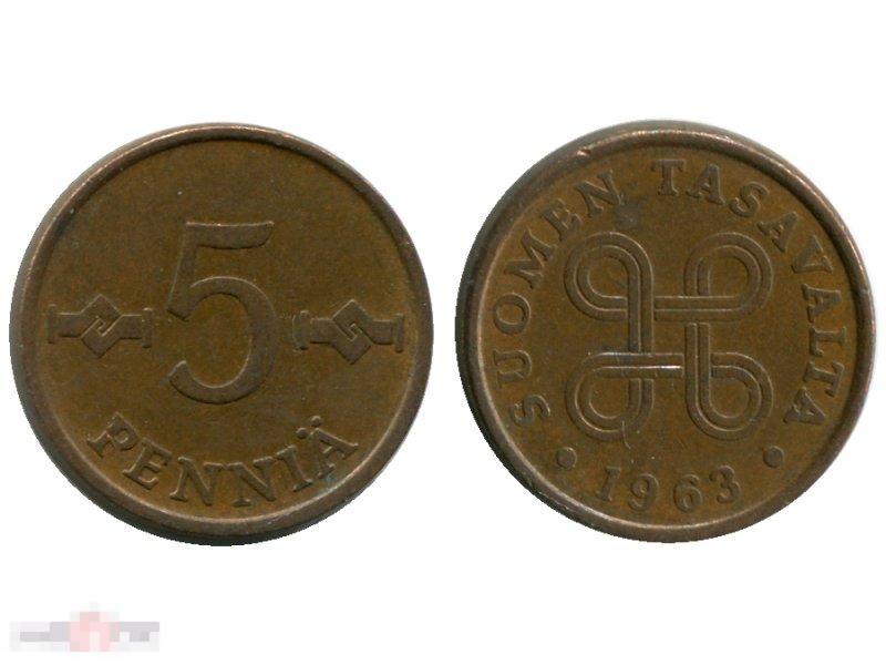 5 пенни Финляндии 1963 г.