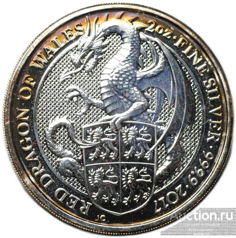 Монета 5 фунтов 2017 Звери Королевы - Красный дракон Уэльса Великобритания