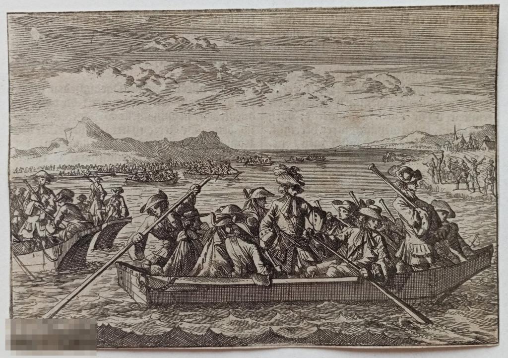 Женевское Озеро Бегство Вальденсы Ян Лёйкен Гравюра 17 век Офорт Религия