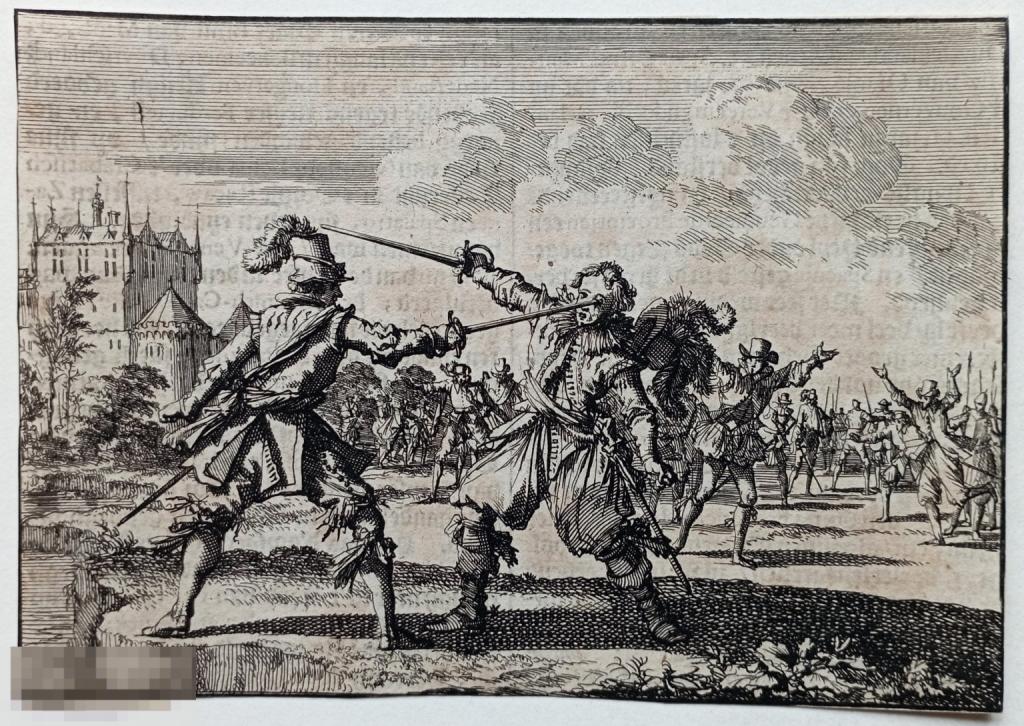 Ян Лёйкен Гибель на Дуэли Рудольф Кристиан Гравюра 17 век Офорт