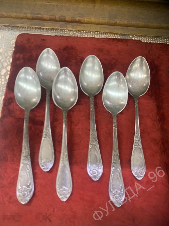 Ложки чайные Мельхиор ЗиШ СССР МНЦ серебрение 6 штук 15 см