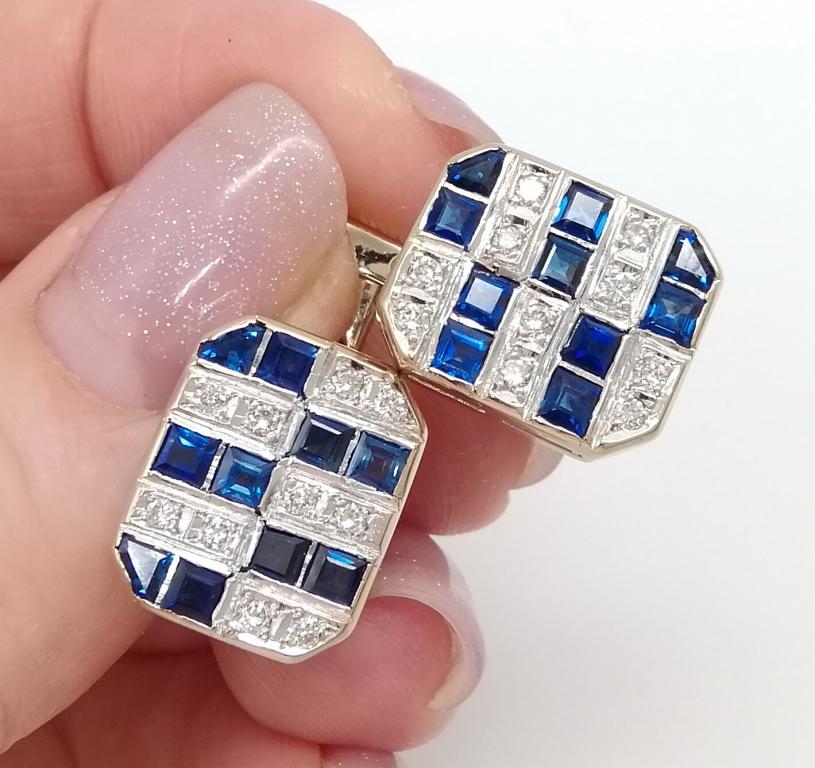 Серьги «Арт-Деко» 750 пробы Сапфиры Бриллианты