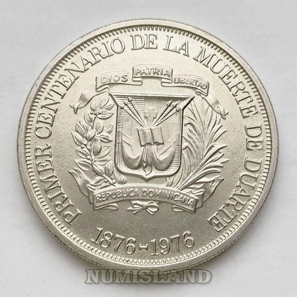 Доминиканская Республика 1 песо 1876-1976 UNC 100 лет смерти Хуана Пабло Дуарте