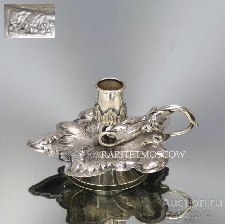 Подсвечник старинный антикварный бронза латунь серебрение Германия 20