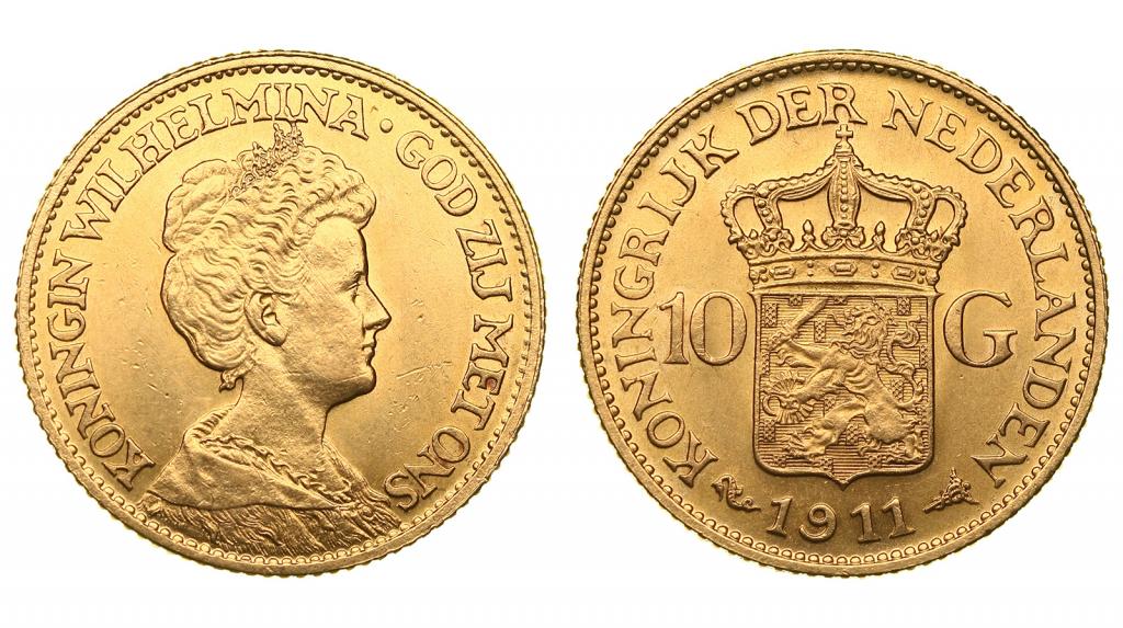 Нидерланды. Вильгельмина I. 10 гульденов 1911 года. 322004