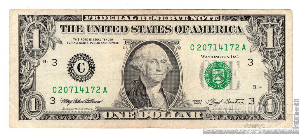 США 1 доллар 1993 г. ФИЛАДЕЛЬФИЯ серия С редкая  (БВ-22)