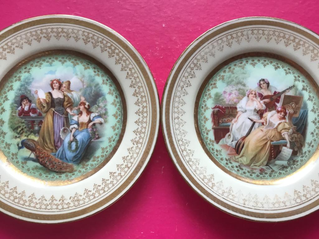 1900 год Редкие парные тарелки Royal Vienna Тонкий фарфор Клеймо