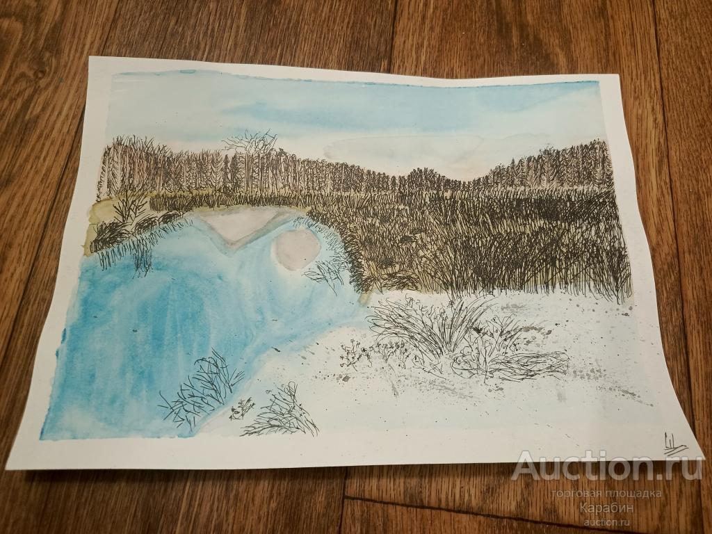 Картина ШАР "Бесснежная зима", смешанная техника