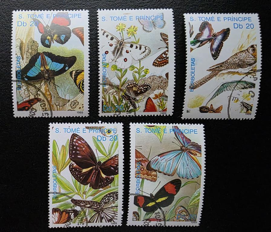 Сан-Томе. Фауна Птицы Бабочки. Серия. 1989. гаш СТО