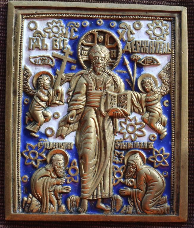 литая икона Спас Смоленский со святыми. Коллекционное состояние.