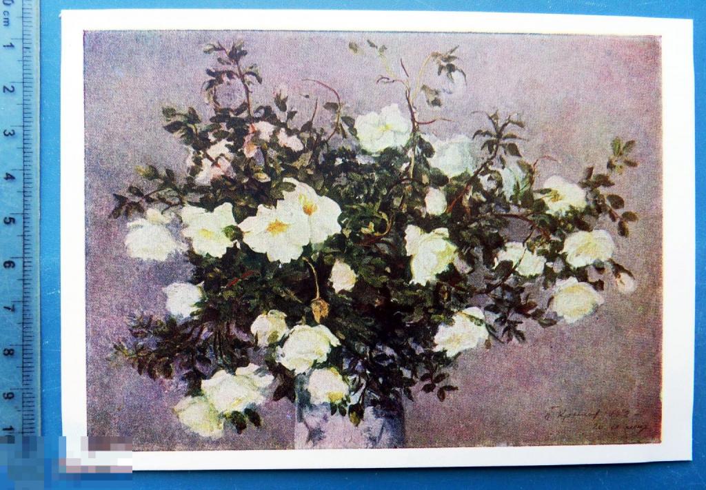 Крылов БУКЕТ ШИПОВНИКА 1960 СХ живопись N6 чистая ЦВЕТЫ люкс!!!