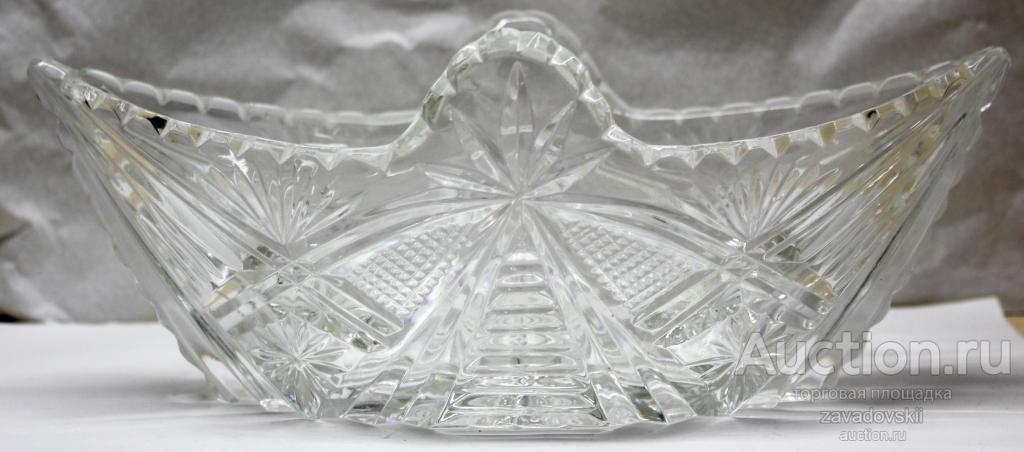 Хрустальная ваза лодочка, конфетница, салатник, сухарница, посуда, СССР, винтаж 2 штуки 1 лотом