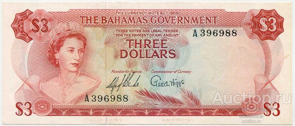 Багамы Багамские острова 3 доллара 1965 г. KM 19a UNC-
