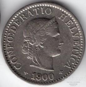 Швейцария 5 раппенов 1900 года.