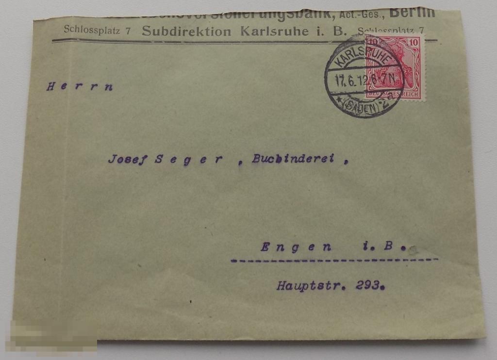 Германия Рейх, 1912 г., П/Конверт, KARLSRUHE i. BADEN. РЕДКО !