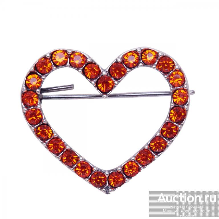 Брошь Сердце красные стразы посеребрение брошка сердечко сердца 2054 Хорошие Вещи