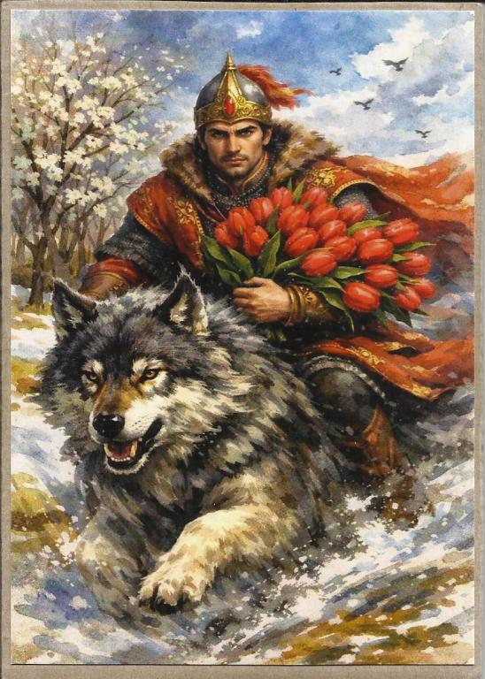 2026. М.Никульникова. Поздравляю! Рыцарь. Цветы. Волк. Формат стандарт. Чистая. (2658)