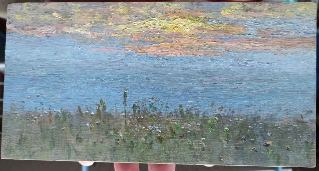 картина Закат в степи, дерево, масло, НХ