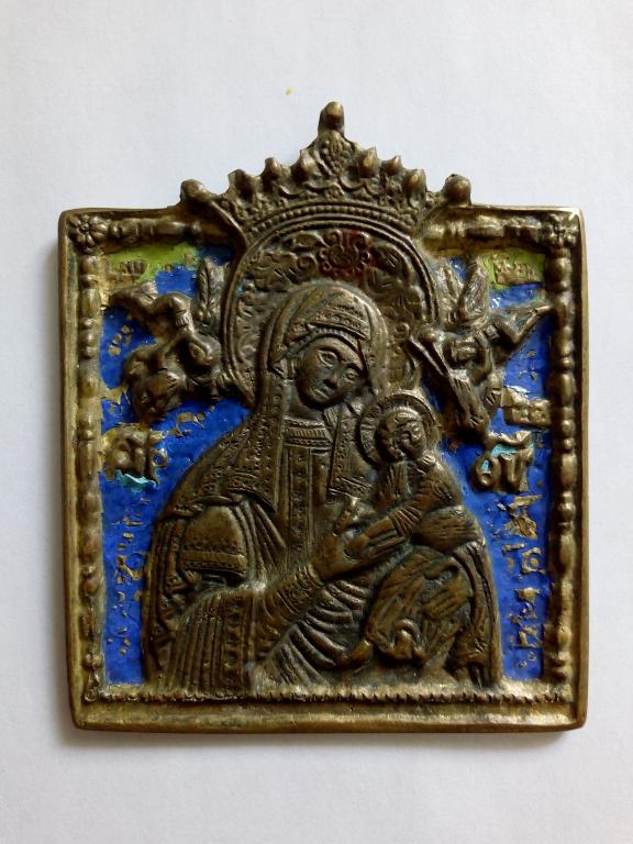 Икона литая "Страстная Богородица" с эмалями