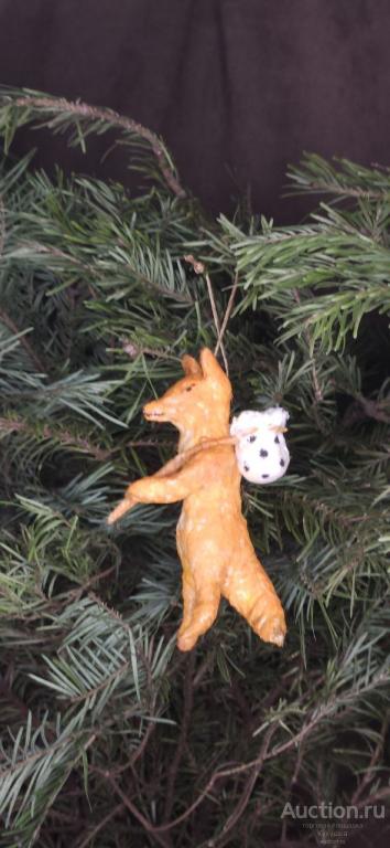 Ватная ёлочная игрушка « Лиса с котомкой ».