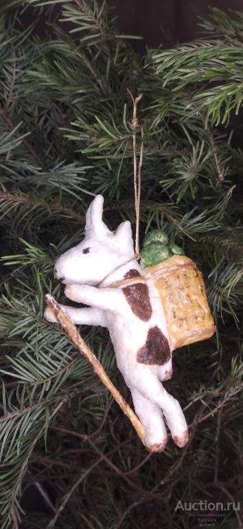 Ватная ёлочная игрушка « Козёл с капустой ».