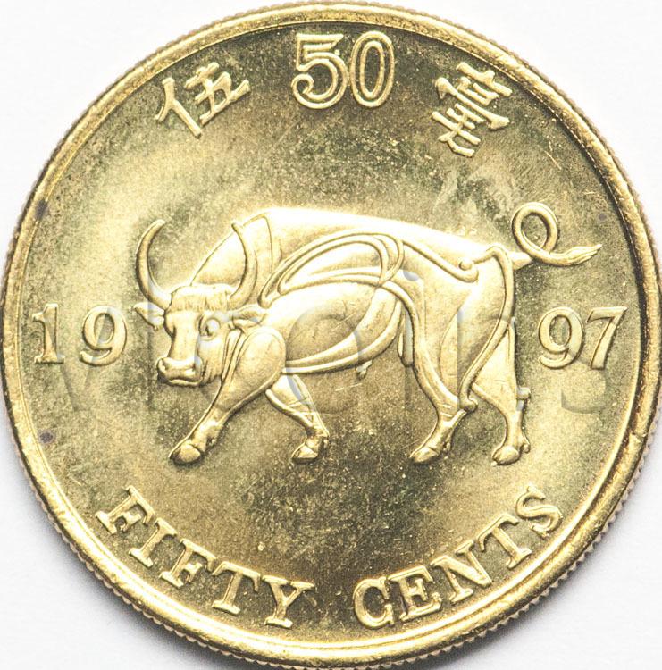 Гонконг 50 центов 1997 Возвращение в Китай бык есть точки UNC 59651