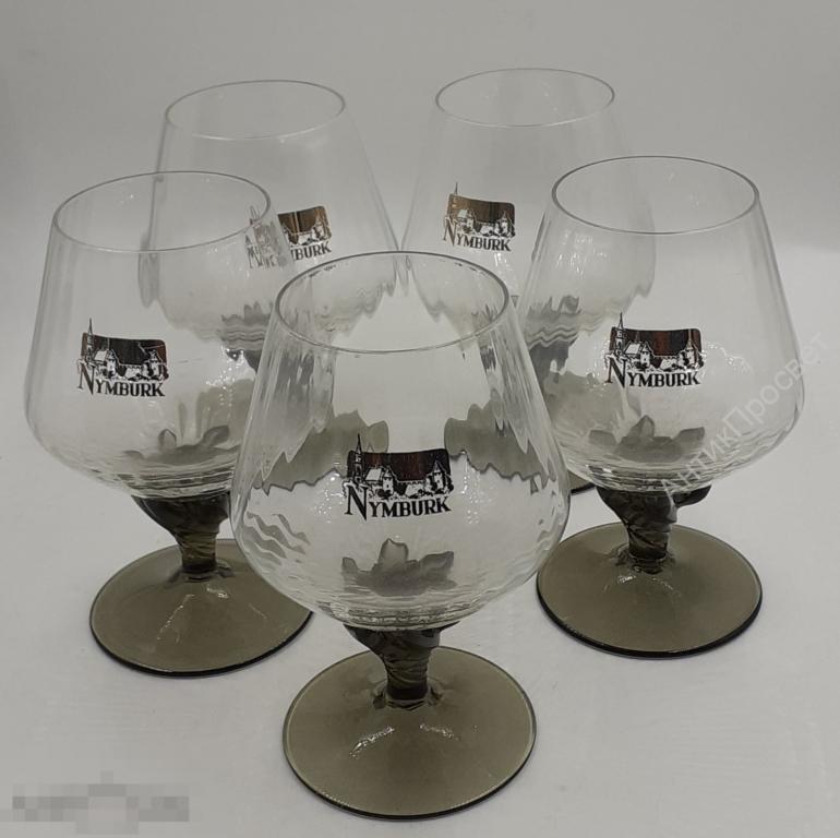 5 бокалов, фужеров с витой ножкой. Nymburk. Стекло   (8888)